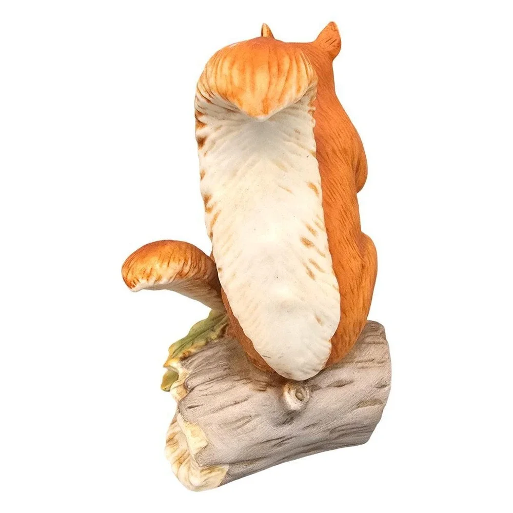 Vintage HOMCO #1457 Squirrel Mom & Baby Figurine Woodland Ceramic Log Leaves